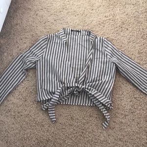 BooHoo long sleeve striped crop top